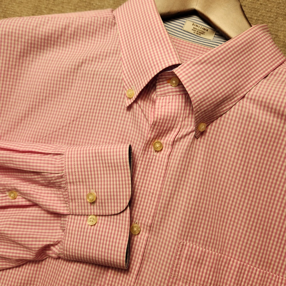Peter Millar Button Down Shirt Mens XL Pink White Gingham Cotton Long Sleeve